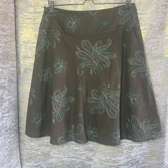 Tribal Skirt Olive Army Green Embroidered Flowy Cotton A-line Size 8 - Picture 7 of 12